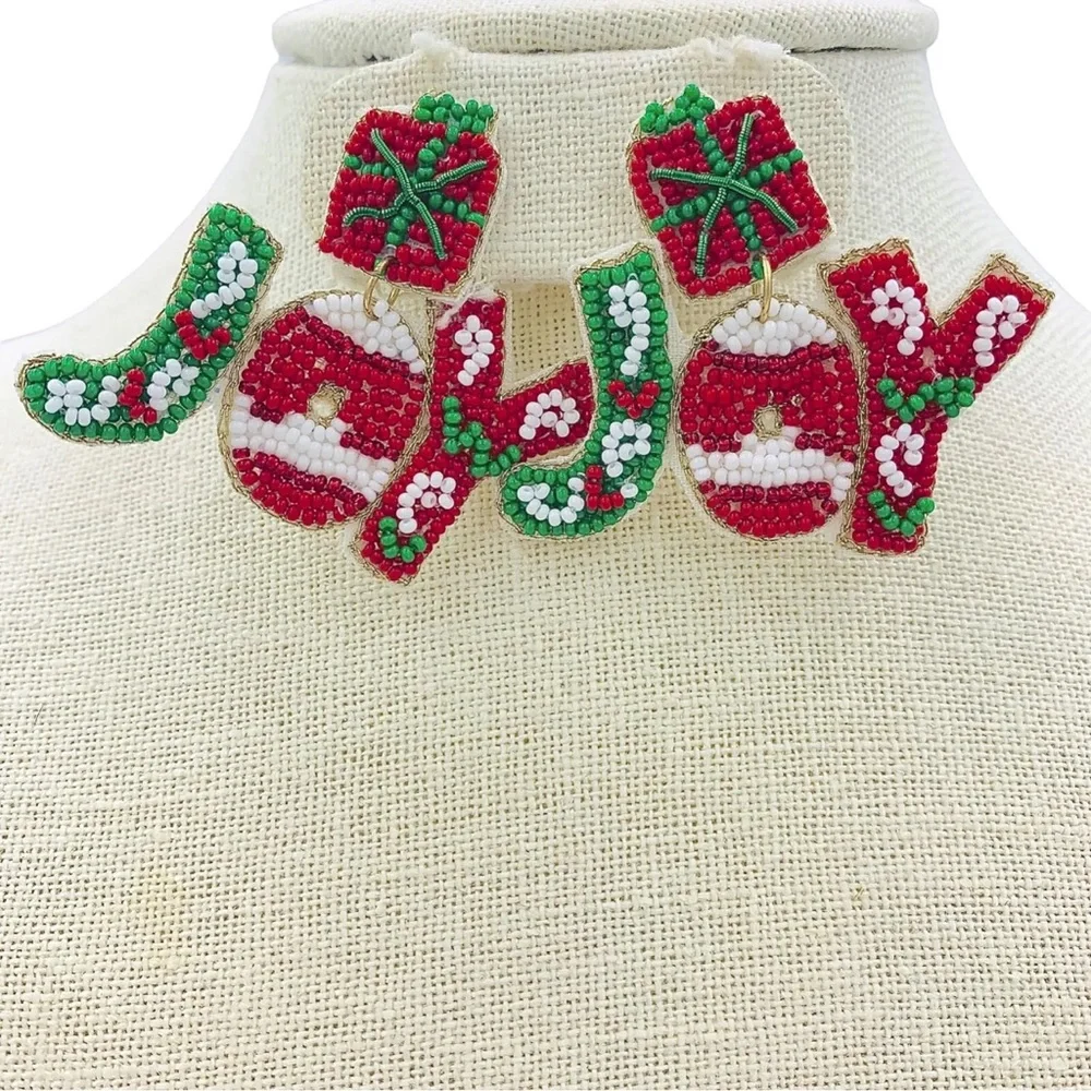 🎁 Joy Holiday Seedbead Earrings 🎄 - Picture 1 of 6